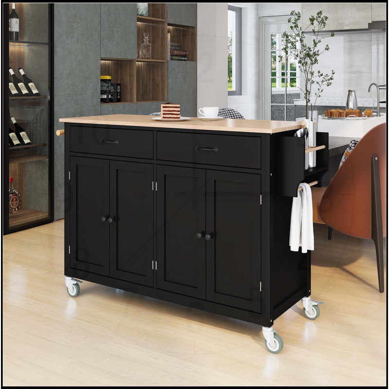 Chariot pour îlot de cuisine polyvalent avec plusieurs options de rangement et mobilité, Noir