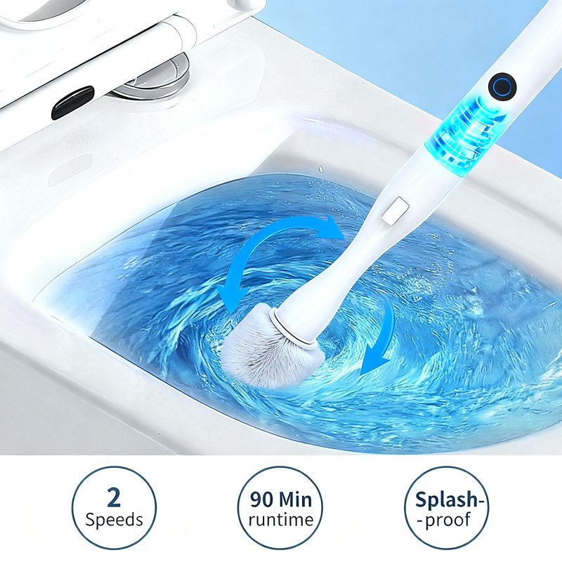 Electric Toilet Brush and Holder Set, Rechargeable Motorized Scrubber, 2 Speeds, 360 Degree Powerful Cleaning, (White)