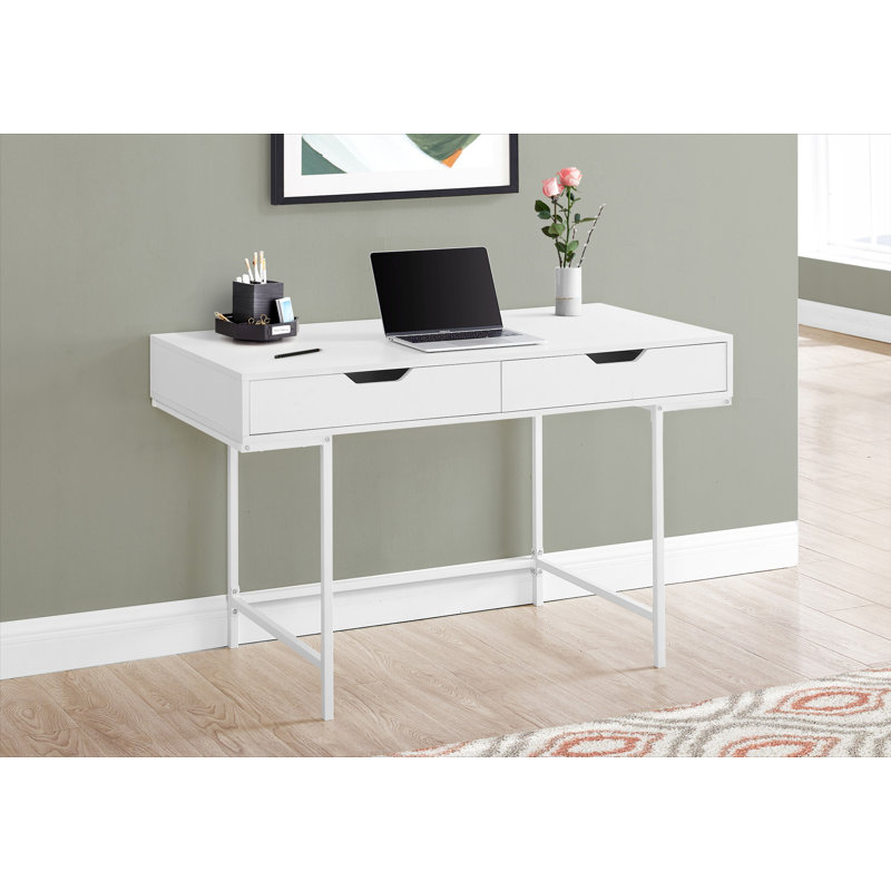 Modern Computer Desk With Storage Drawers, White