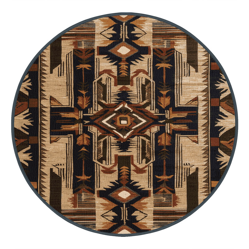 Washable Tribal Designs Hawaiian Area Rug, Round 6'