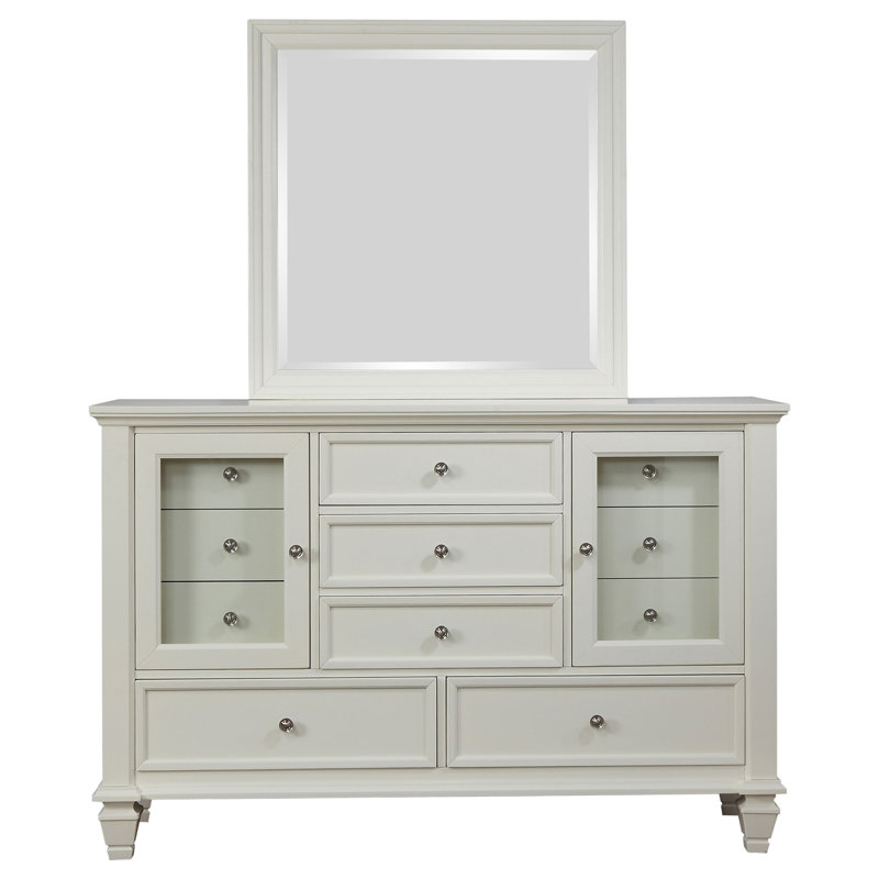 Commode 11 tiroirs blanc crème avec miroir