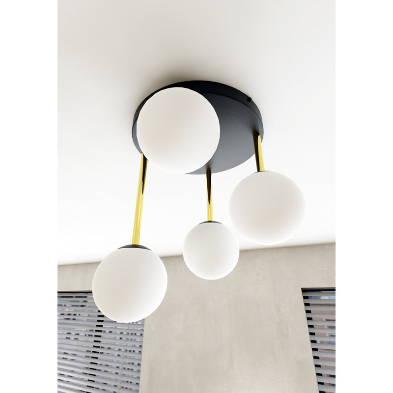 Wlikerson 4 - Light Geometric Chandelier, Black, White