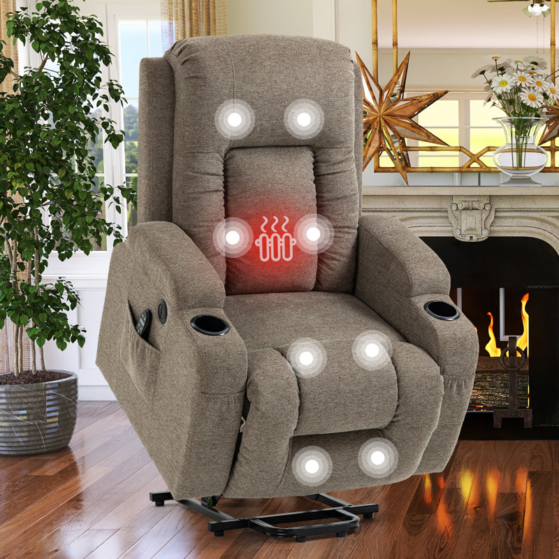Harvey 39.76" W Oversize Velvet Power Liftable Glider Reclining with Massager and Heated Cushion, Brown