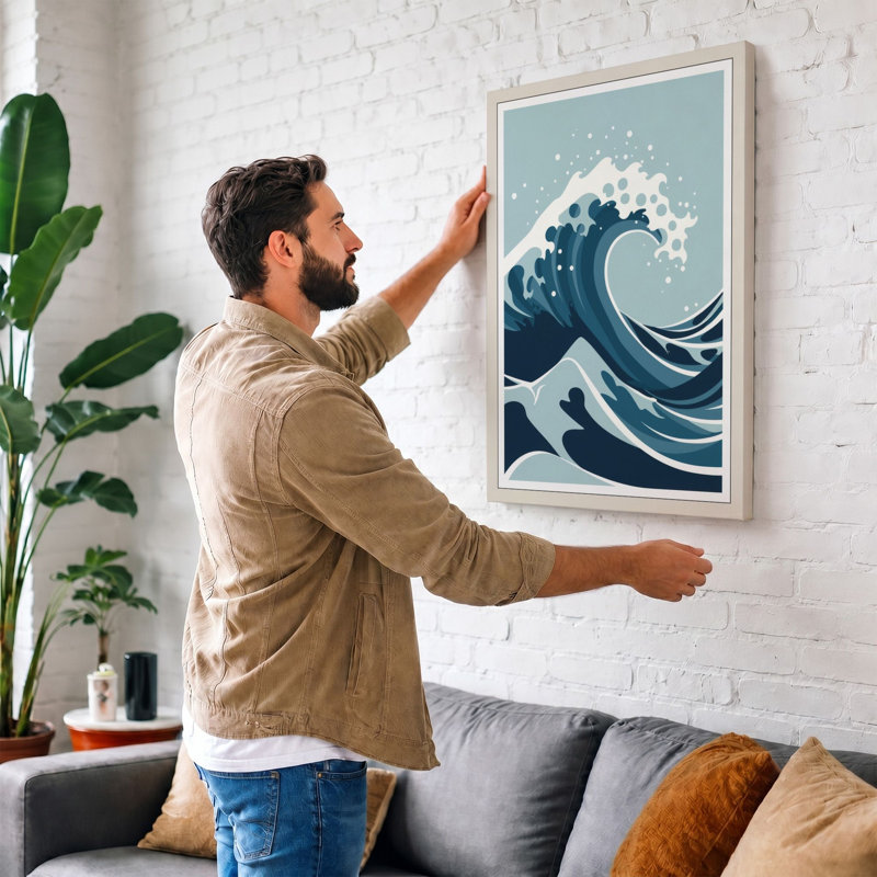 Great Wave Rising Japandi - Wrapped Canvas, 36x24 - 91.4 x 61.0 cm, Cream Border