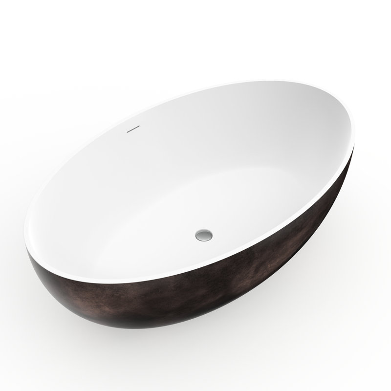 Freestanding Solid Surface Soaking Bathtub, 67 Inches, Matte White And Walnut, Ergonomic Design, For Medium - Large Bathroom Upgrades Inch One Piece Structure, Enhances Luxury In Family Homes