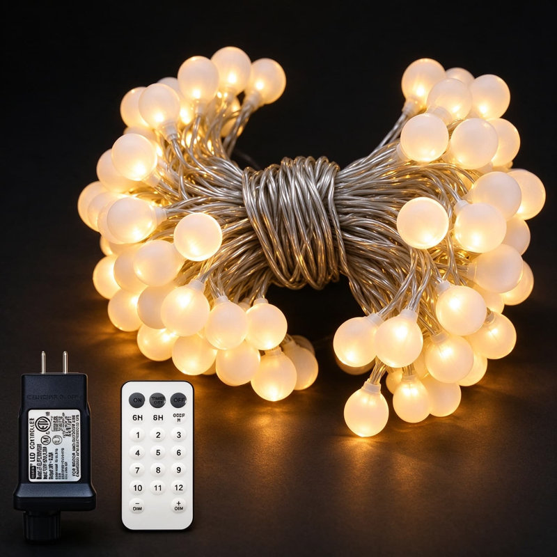 Guirlande de lumières sphériques avec télécommande, ampoules à DEL blanc chaud, étanches et homologuées UL, éclairage multimode pour la décoration de fête de jardin, de patio et de jardin, conception à brancher