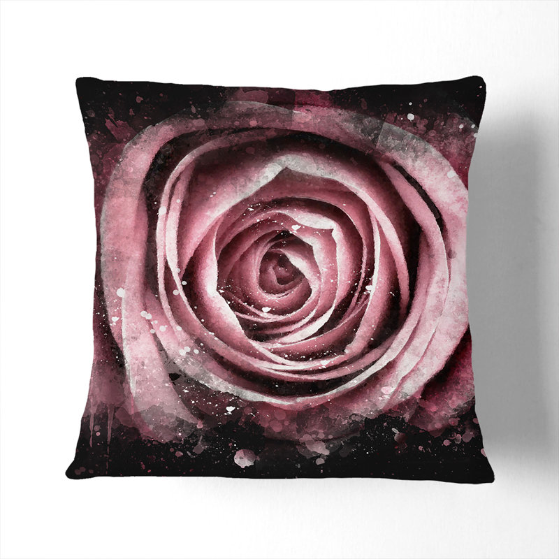 Pink Rose Flower Vol.2 Scatter Cushion, Black, 40cm H x 40cm W x 15cm D