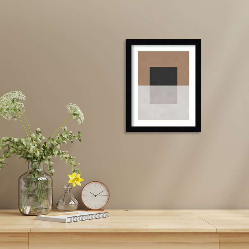 «Black and Brown Blocks» par Pavier Wood, reproduction d'art encadrée, H 13 po x l 11 po, Noir Svelte
