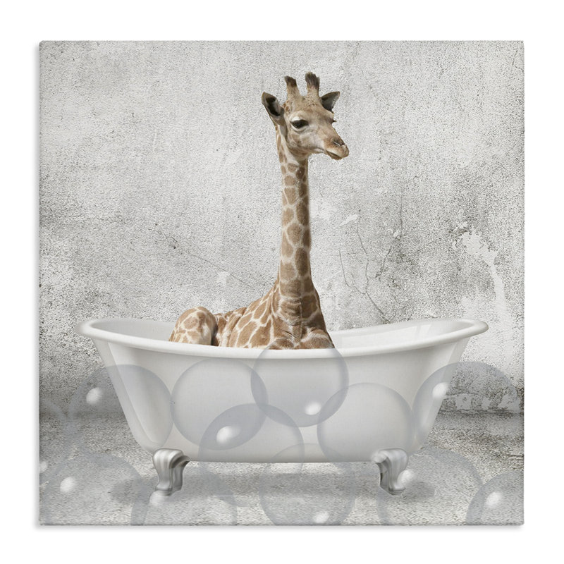 «Baby Giraffe Bath Time Cute Animal», reproduction d'impression, H 17 po x l 17 po