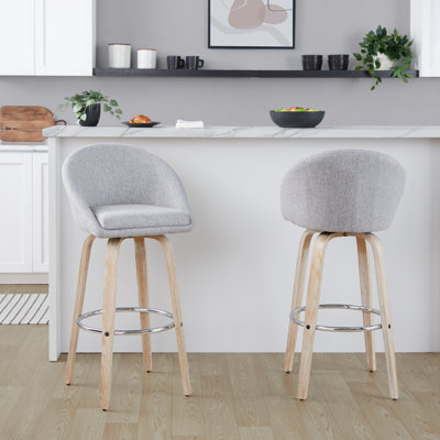 Matisse Highback Fixed-Height Bar Stool With Bent Wood Legs & Round Footrest - Set Of 2
