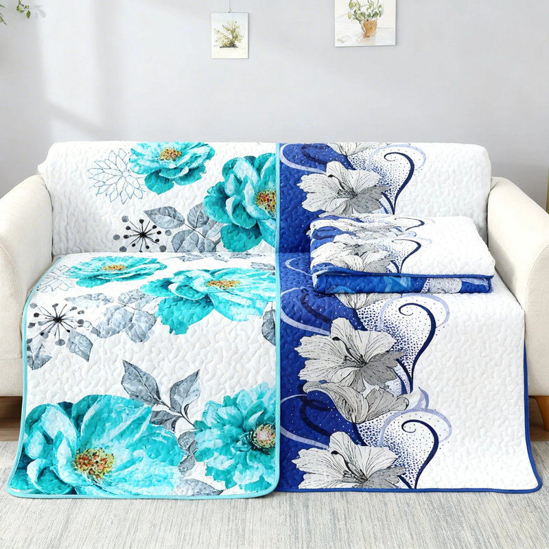Housse réversible pour canapé-lit matelassé (1 à 4 places), housse de protection en microfibre pour canapé et lit de jour, housse florale double face avec rembourrage 200 g / m²