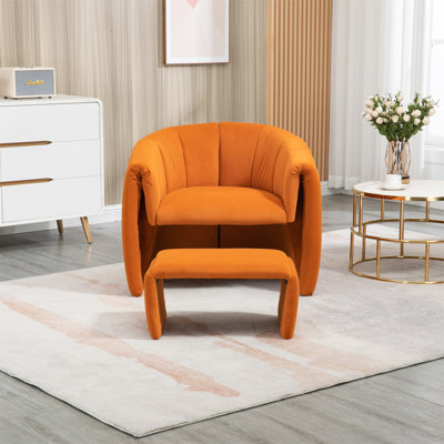 Accent Chair With Ottoman, Mid Century Modern Barrel Chair Upholstered Club Tub Round Arms Chair For Living Room -  STYLISH, OKKK612-W395120031