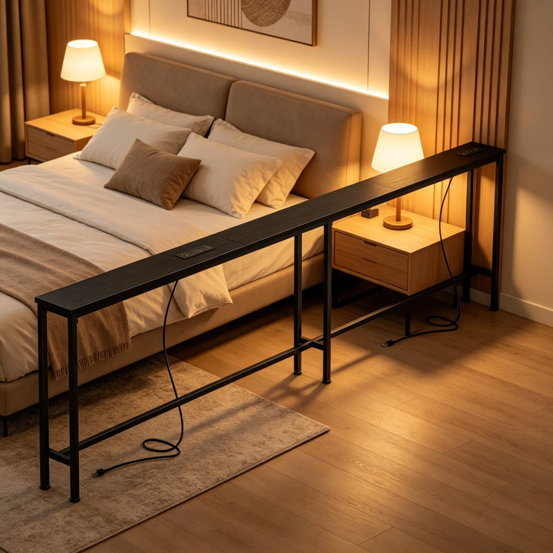 Extra-Long Narrow Console Table With Built-In Power Strips, USB-C Charging, And Storage For Behind Sofa, Entryway, And Small Spaces