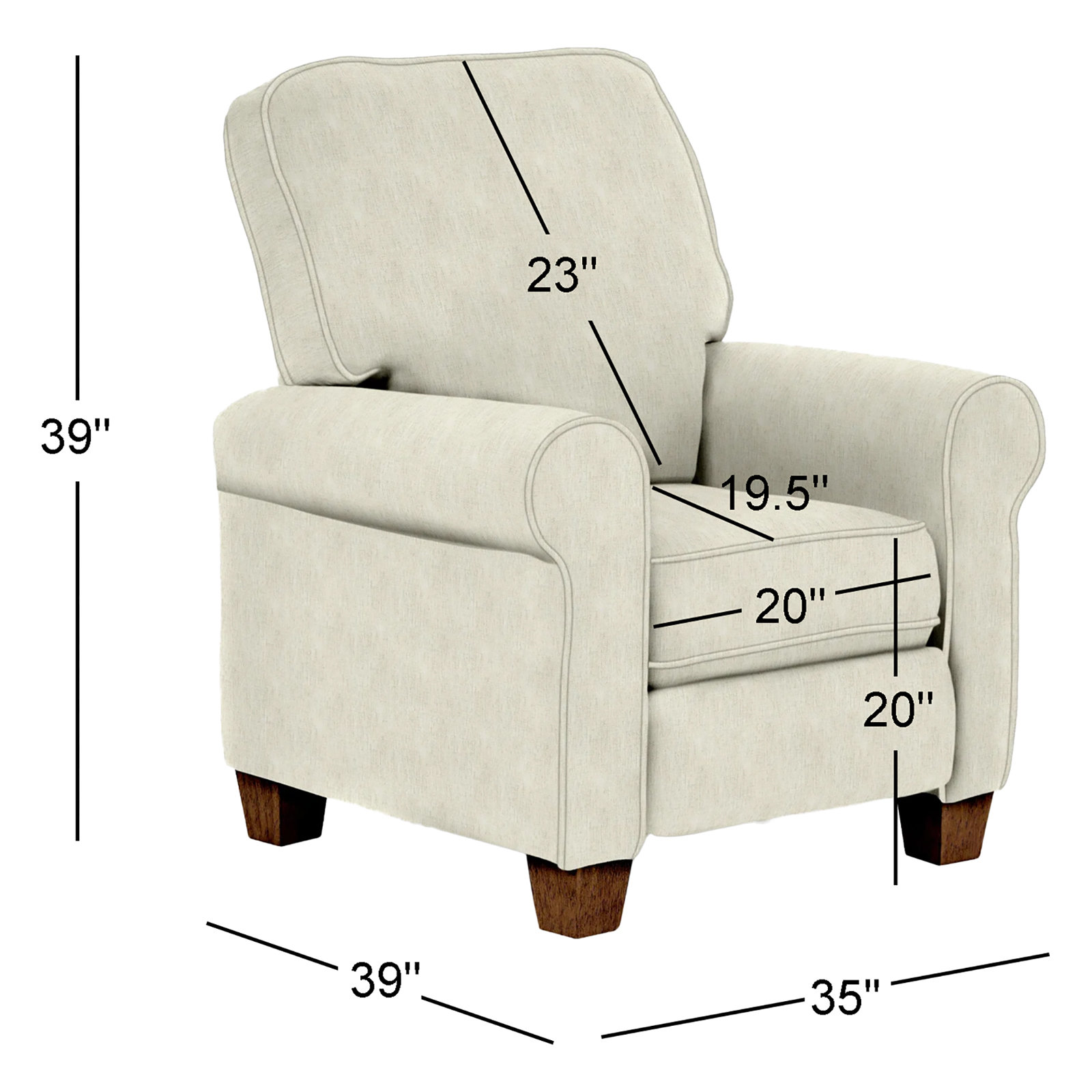  35'' Wide Manual Standard Recliner, Tusk Beige Performance, Dark Walnut