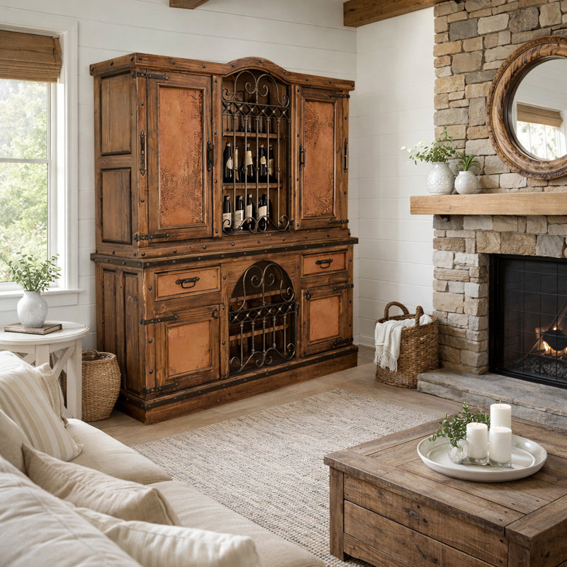 Rancho Cobre Rustic Copper Display Hutch Cabinet