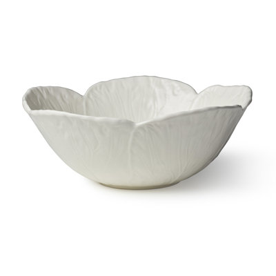 Le Jardin White Cabbage 3-D Deep Bowl 12.75" x 5" – Large Sculpted Ivory Stoneware Leaf Bowl – Heirloom-Inspired Serveware for Salads, Pasta, Fruit & Shared Seasonal Meals