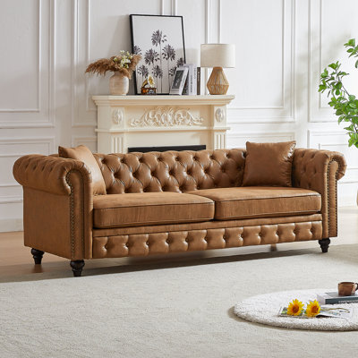 85.5" Rolling Arm Tufted 3-seater Soft Sofa