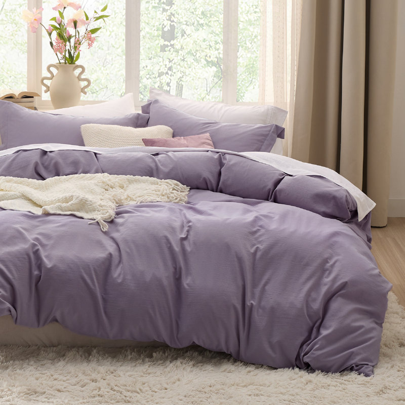 Bedsure Microfiber Duvet Cover Full Size - Prewashed Cotton-Like Extra Soft Bedding Set (Set of 3), Grayish Purple