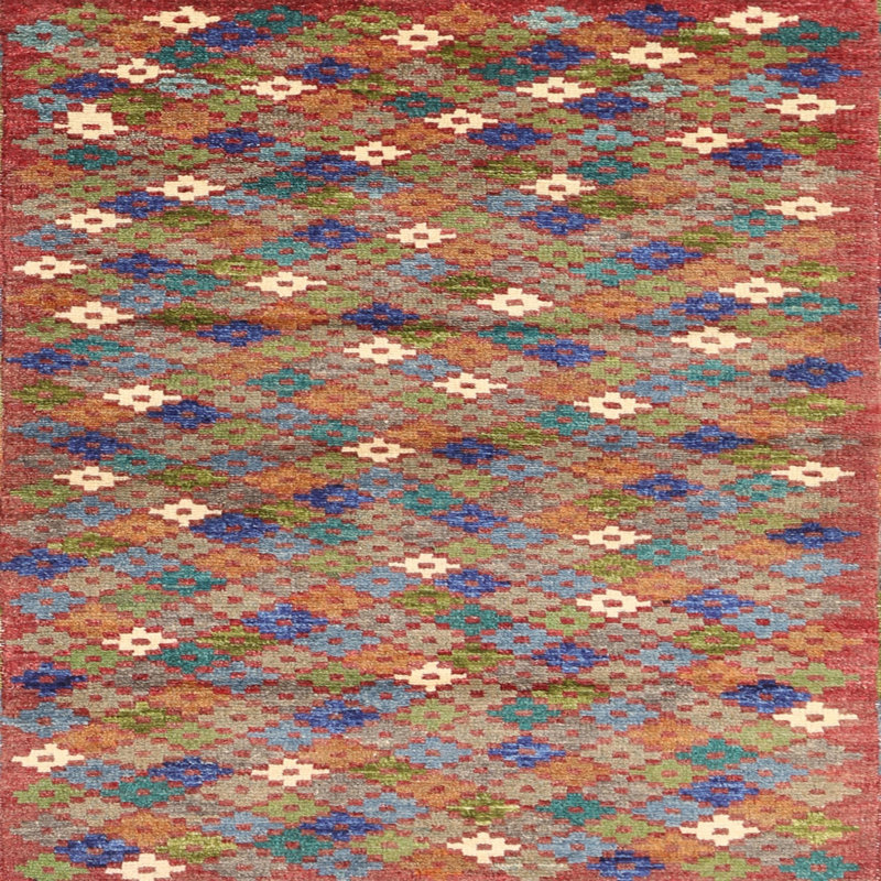 Tapis contemporain bleu / violet / orange, Carré 5 pi