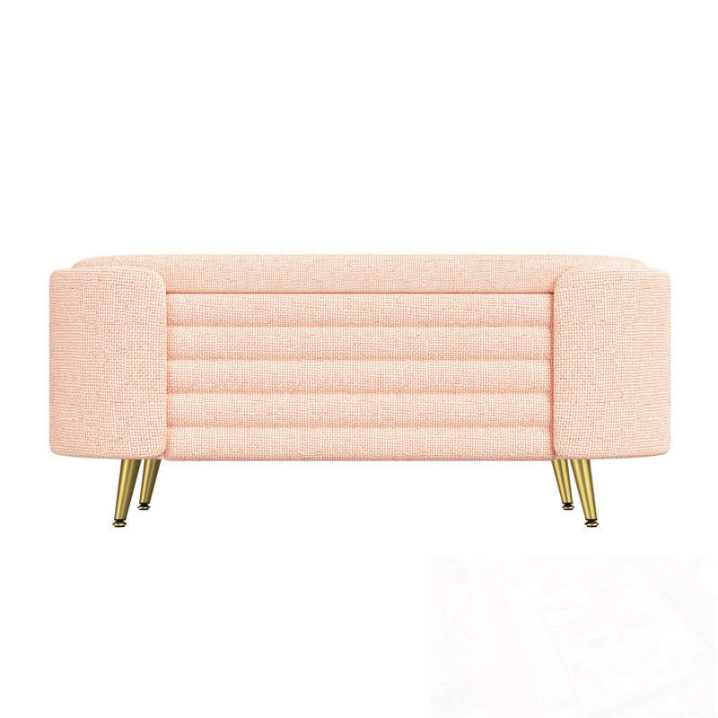 Banc en chenille avec rangement rabattable et pieds en métal, Rose