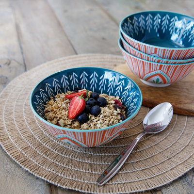 KitchenCraft Colourful Folk Pattern Ceramic Bowls