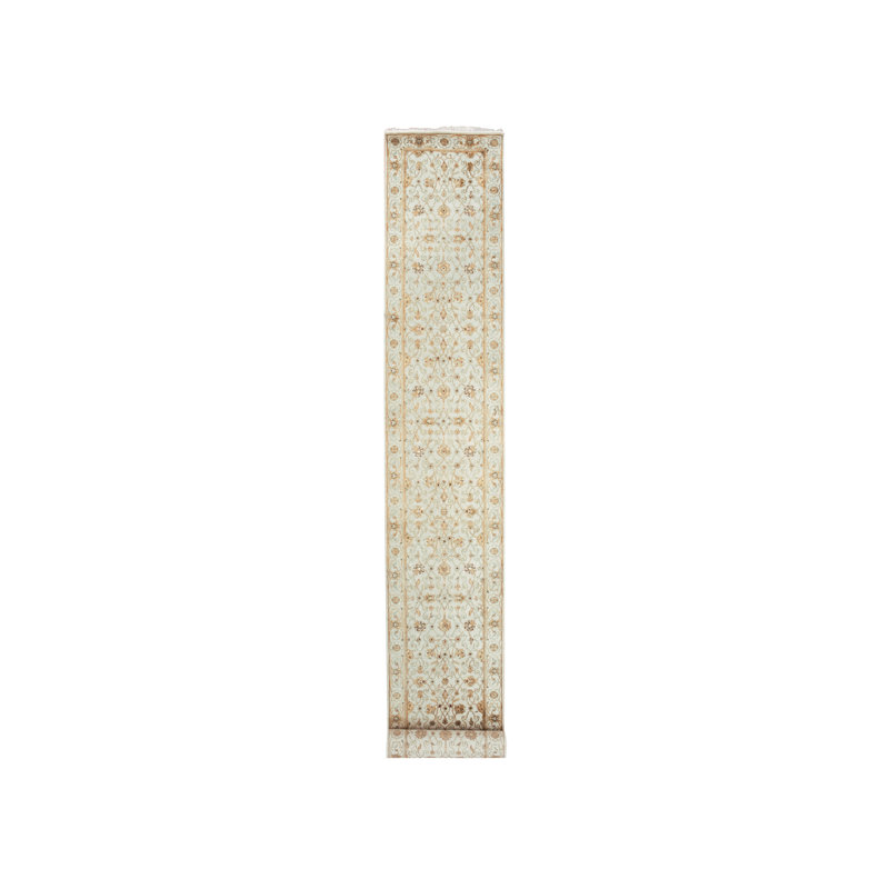 Tapis de couloir blanc en laine et en soie noué à la main 2 pi 7 po x 20 pi 7 po Rajasthan XL 05CEB4ED41834F47AB2A816032A20F5D