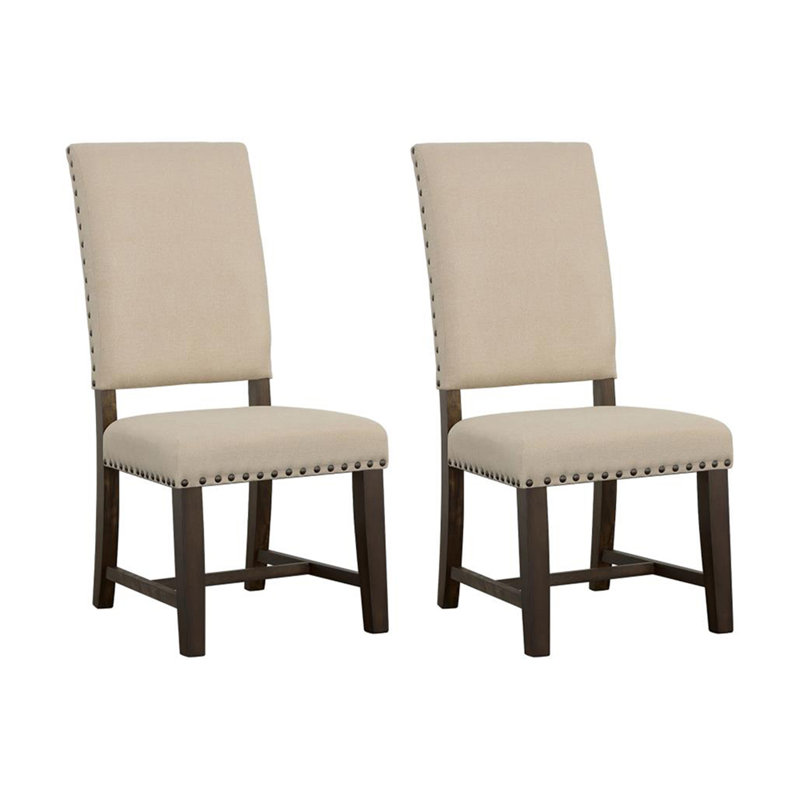 Set of 2 Beige & Smokey Black Fabric Dining Chairs, Modern & Comfortable Seating