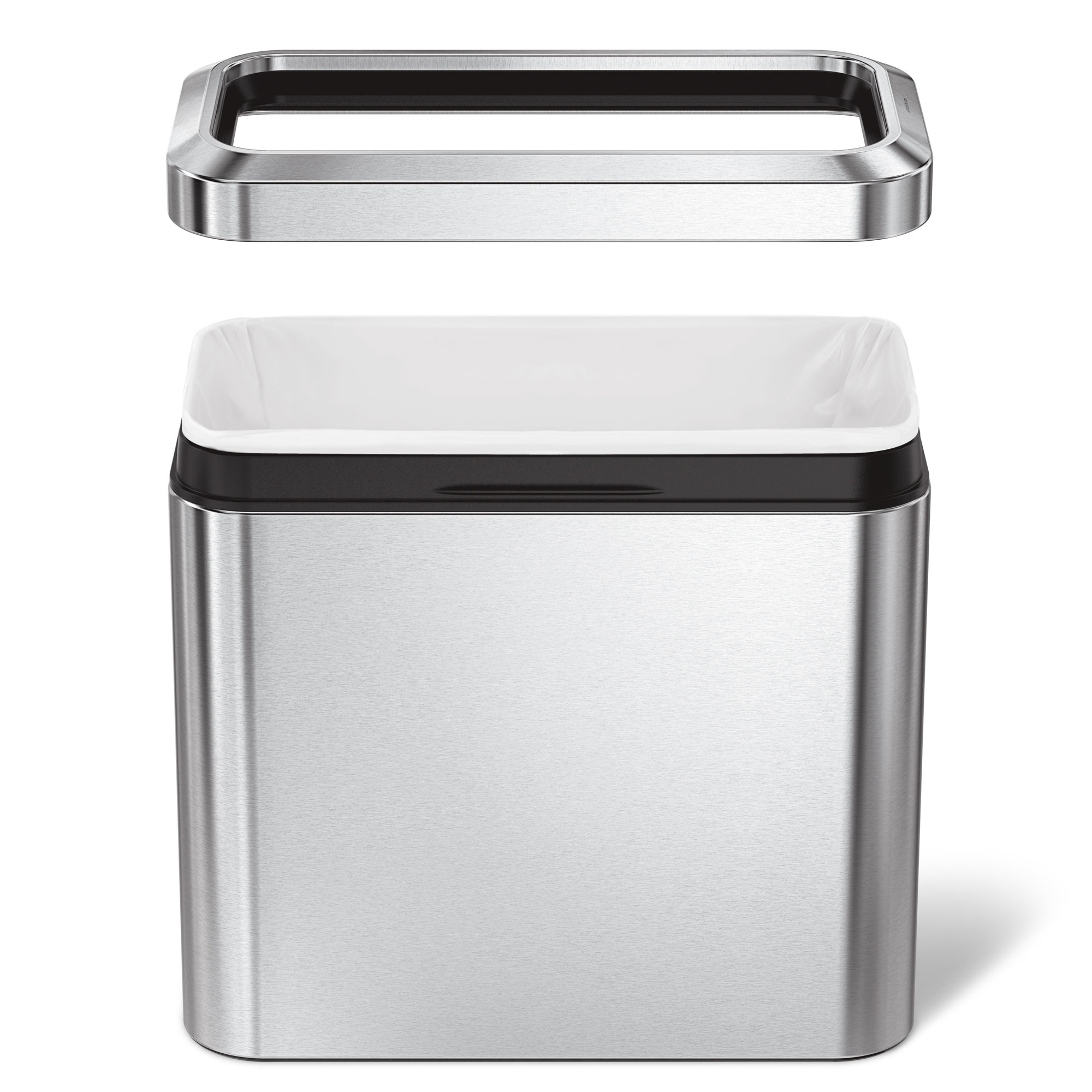 simplehuman 25 Liter / 6.6 Gallon Slim Open Commercial Trash Can, Brushed Stainless Steel, Brushed Stainless Steel