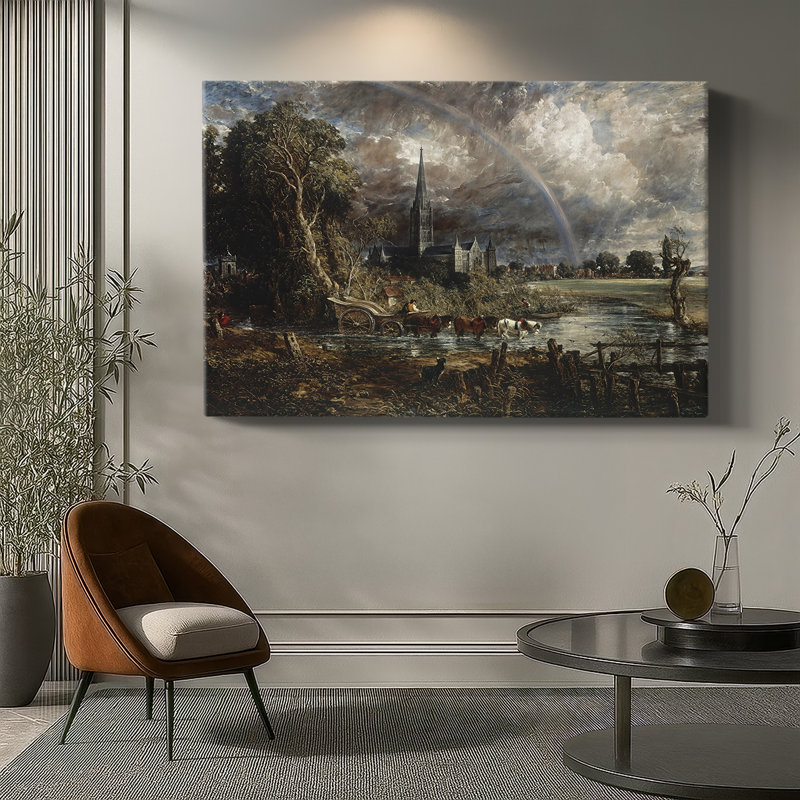 John Constable «Salisbury Cathedral from the Meadows» - Art mural sur toile tendue de qualité musée, 32 x 48