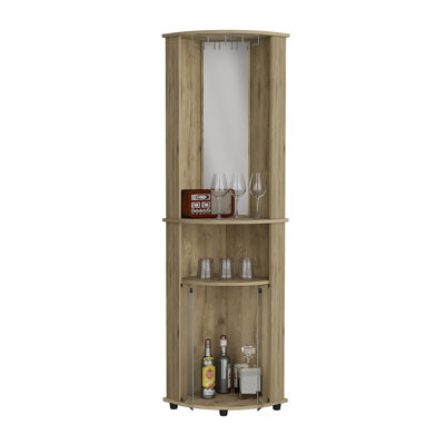 Rialto Corner Bar Cabinet with Three Shelves, Macadamia Finish