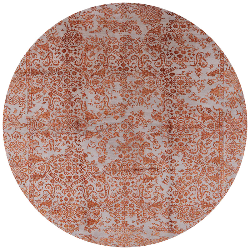 Tapis oriental orange / ivoire, Rond 8 pi
