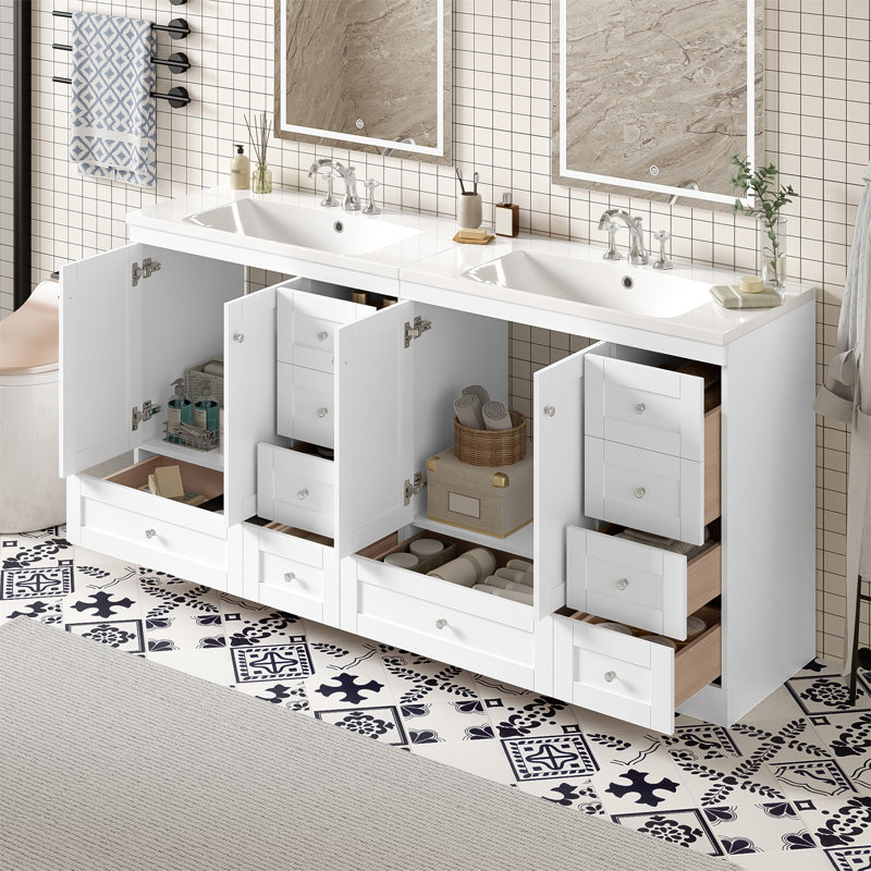 Meuble-lavabo autoportant de style shaker de 72 pouces