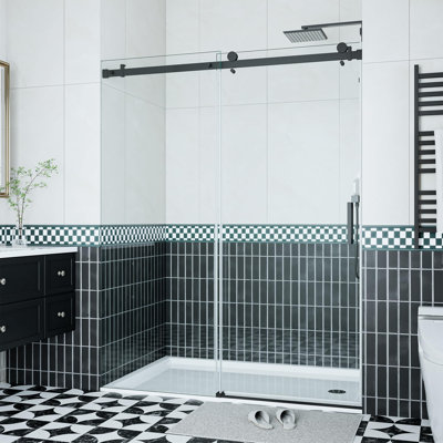 44-48" W x 76" H Sliding Shower Door with 1/4" Tempered Glass, Space-Saving Design for Modern Bathrooms, Clear 6mm Safety Glass Installation,Matte Black (Square Rail)