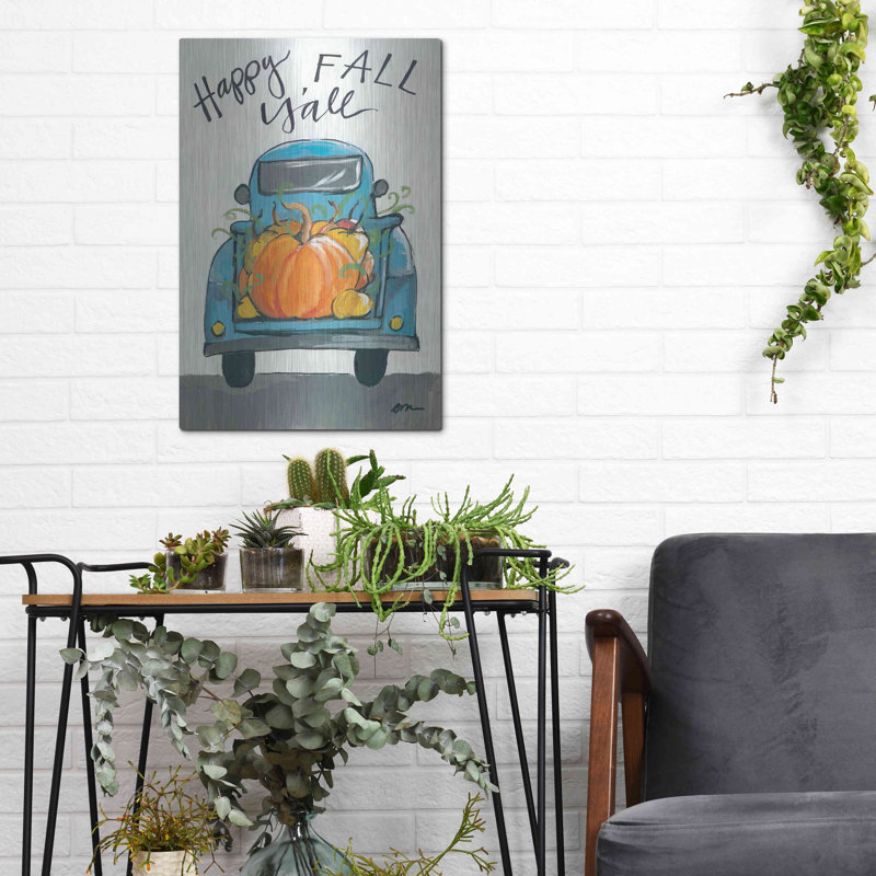 «Happy Fall Y'all Truck» par Jessica Mingo, art mural en métal, H 16 po x l 12 po