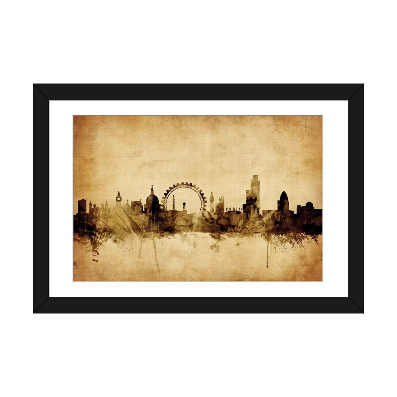 Foxed (Retro) Skyline Series: Londres, Angleterre, Royaume-Uni II, impression sur toile tendue, H 24 po x l 32 po x P 1 po