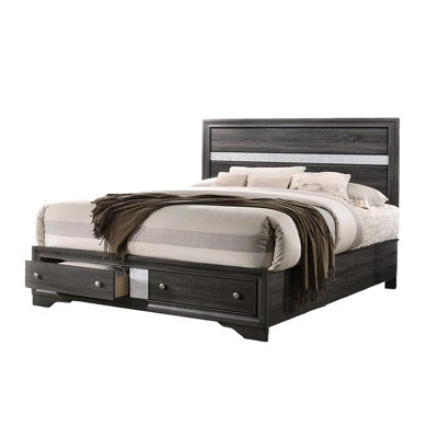 Lit de rangement gris traditionnel pour chambre double - Bois d'ingénierie et fonction pratique avec confort