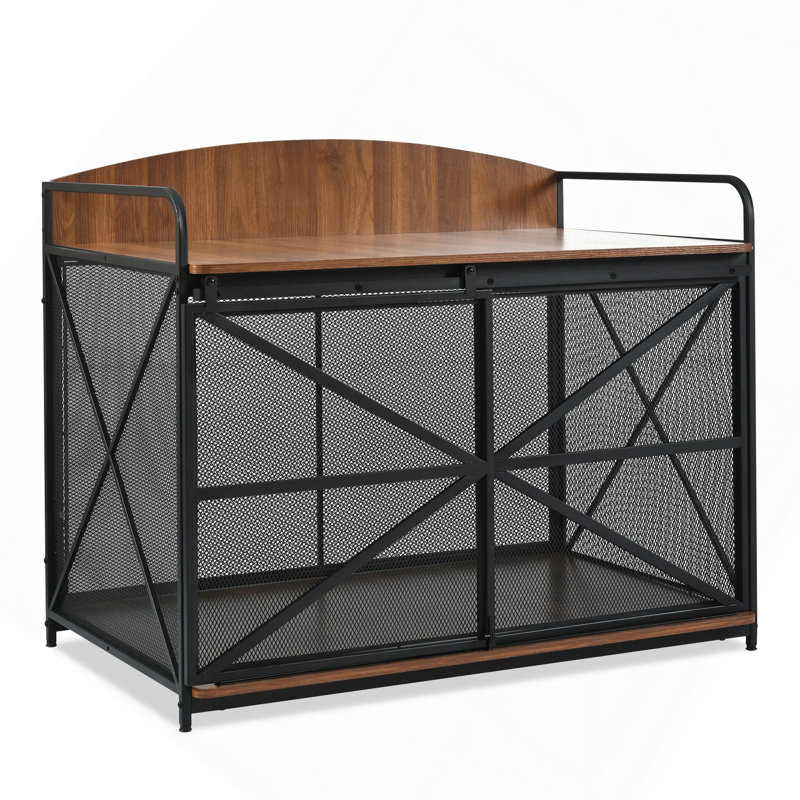 Meuble de rangement robuste pour chien de 42,8 po pour grand chien moyen, table de bout intérieure pour chenil en bois Farmhouse, maisonnette décorative pour grands chiens, brun