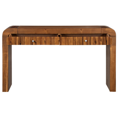Rustic Console Table with Fluted Drawer Front, Entryway Table with Curved Corners & Thick Legs, Sturdy Sofa Table for Hallway & Living Room (Brown)