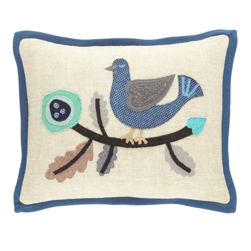 Dawn Chorus Linen Applique Delft Decorative Pillow, Pillow Cover Only - No Insert