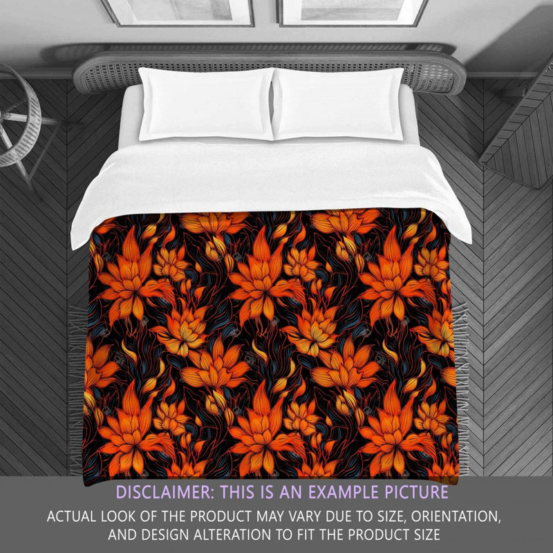 Machine Printed Comforter, King Comforter, Black/Orange