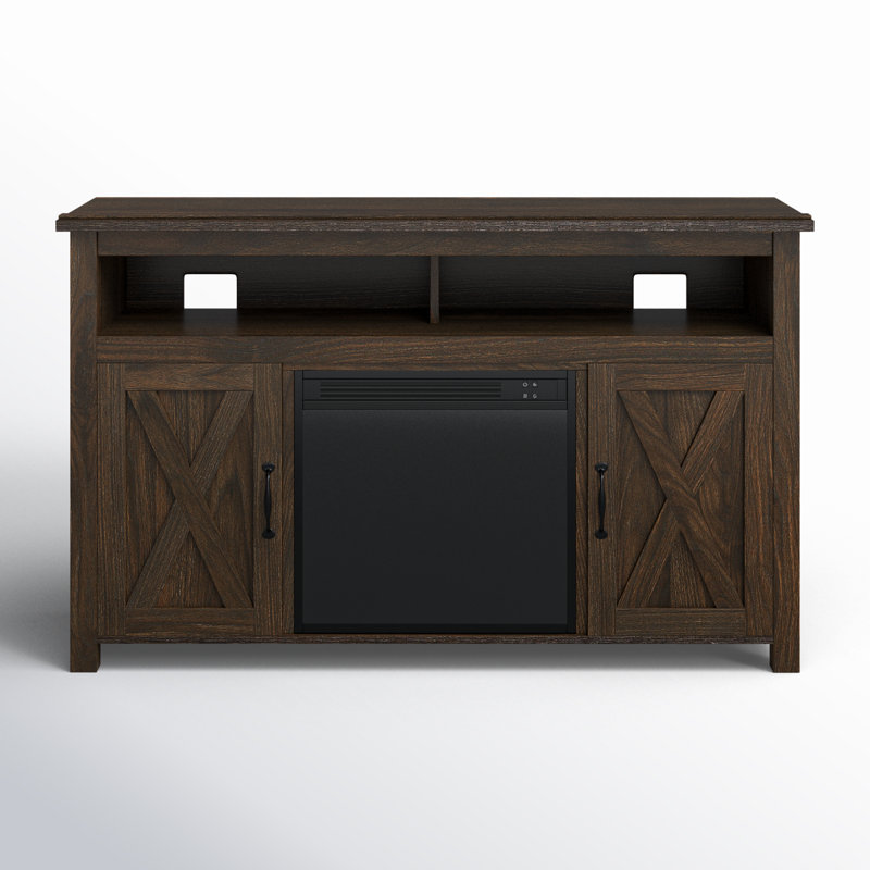 Pizano 47.65'' Credenza Modern 48" Barn Door Wood TV Stand with 18" Electric Fireplace Heater & Media Entertainment Center