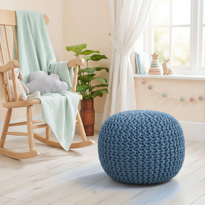 Round Knitted Pouf – Chunky Knit Ottoman & Floor Cushion