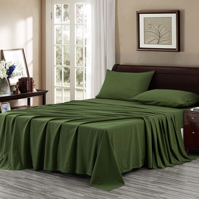 Nurit 100% Washed Cotton Sheet Set, Loden Green, California King