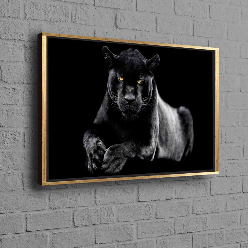 Large Framed Wall Art Featuring Panther On Canvas Perfect for Stylish Christmas Decor Gift and Trendy Wall Decor, Gold