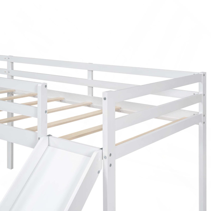Lit mezzanine en L avec échelle pour faciliter l'escalade et glissade pour s'amuser dans la chambre des enfants, White