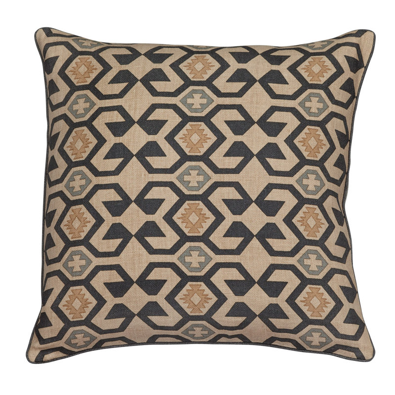 Mesa Linen Square Pillow Cover & Insert, Black/Beige Geometric