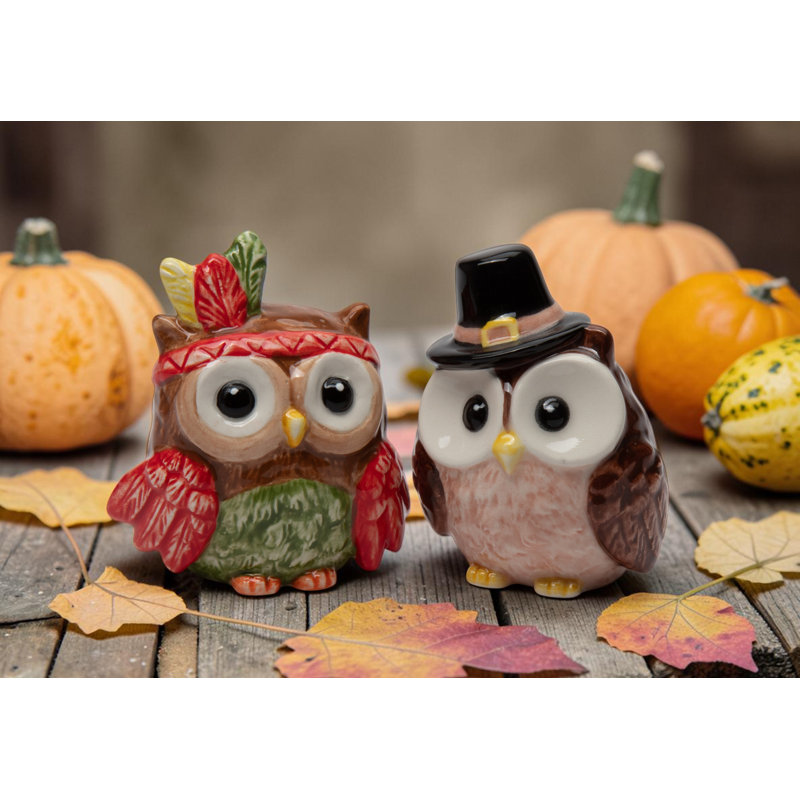 Pilgrim And Indian Owl Salt And Pepper Shaker Set