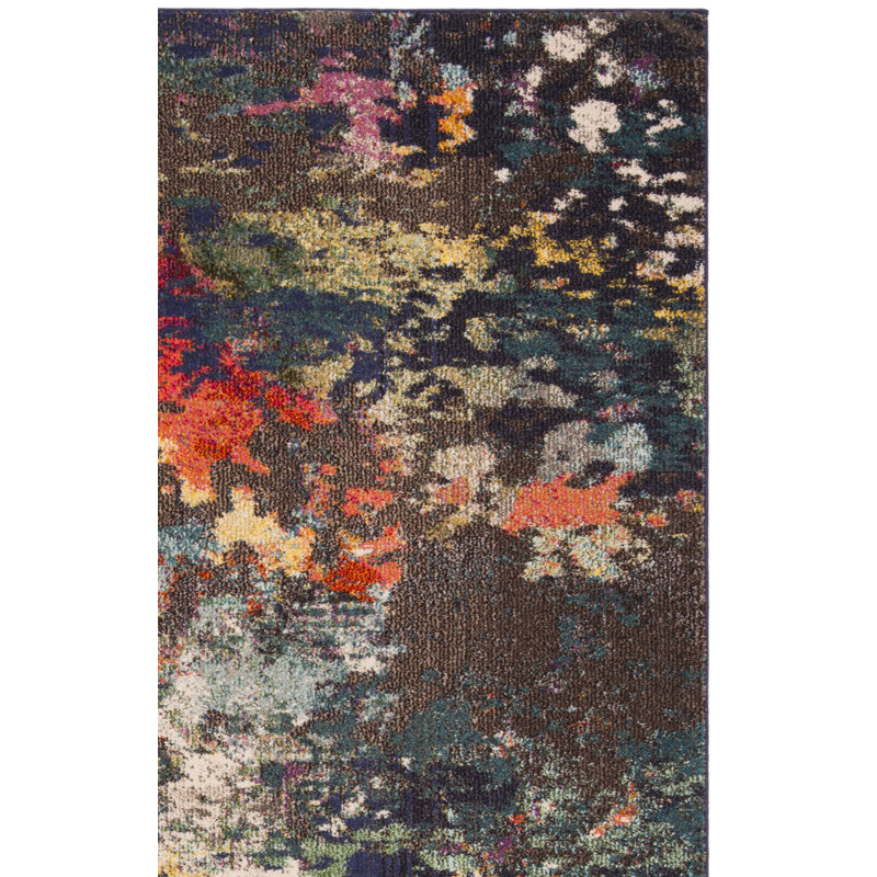 Hertzler Southwestern Wool Brown/Teal Area Rug, Square 6'7"