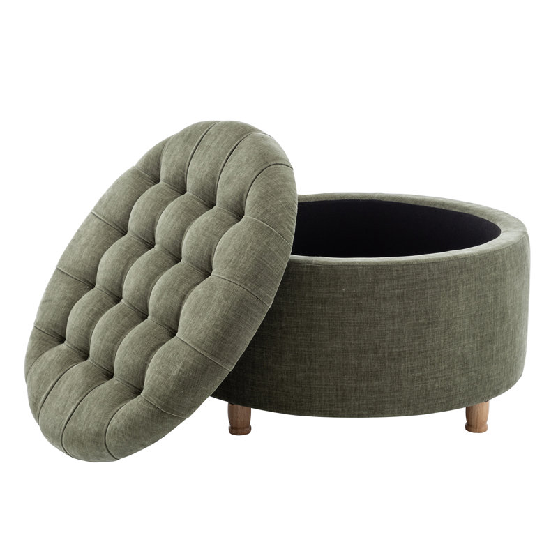 Upholstered Ottoman, Brown, Light Green