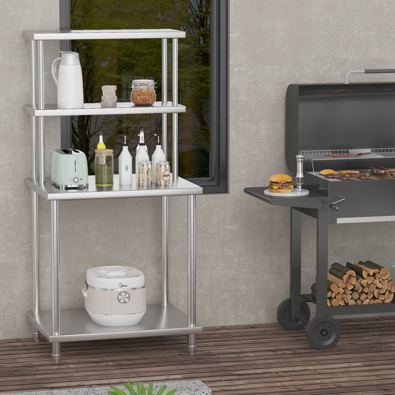 Heavy Duty Stainless Steel Work Table with Adjustable 2-Tier Overshelves - Commercial Prep Station, NSF Certified, Metal Workbench for Restaurant, Kitchen, Garage, Utility, Laundry Room, 30x24in